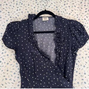 Sunday Best Navy Cap-Sleeve Dress with White Hearts